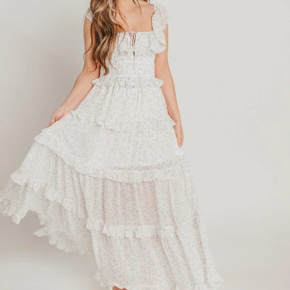 Astrid Ruffle Detail Maxi Dress in Lavender Floral - Bump Friendly - Picture 1 of 5